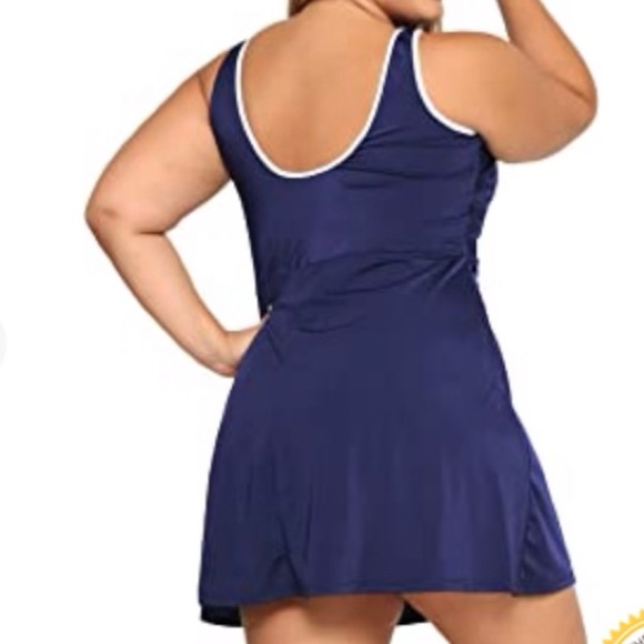 DELIMIRA Women's Plus Size  Swimsuit Zip Front Skirted Bathing Suits Swimdress - Picture 3 of 7